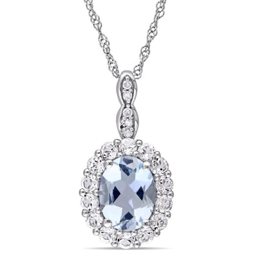 Julianna B 14K White Gold Aquamarine White Topaz & Diamond Pendant with Chain