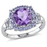 Julianna B Sterling Silver Amethyst Tanzanite & 0.06CT Diamond Fashion Ring