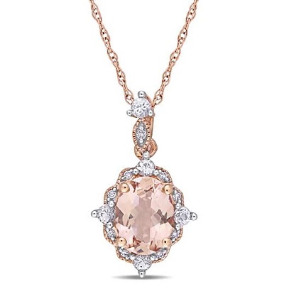 Julianna B 10K Rose Gold Morganite White Sapphire & Diamond Accent Drop Pendant