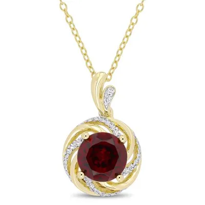 Julianna B Sterling Silver Garnet White Topaz & Diamond Pendant with Chain