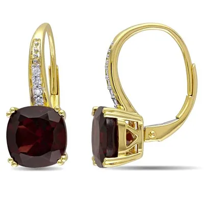 Julianna B 10K Yellow Gold Garnet & Diamond Leverback Earrings