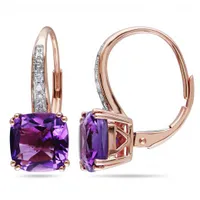 Julianna B 10K Rose Gold Amethyst & Diamond Leverback Earrings