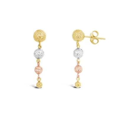 10K Yellow White and Rose Gold Diamond Cut Ball Dangle Earrings