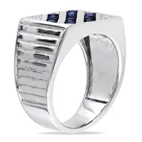 Julianna B Sterling Silver White and Blue Sapphire Men's Ring