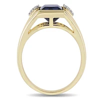 Julianna B 10K Yellow Gold 0.05CTW Diamond & Created Blue Sapphire Men's Ring