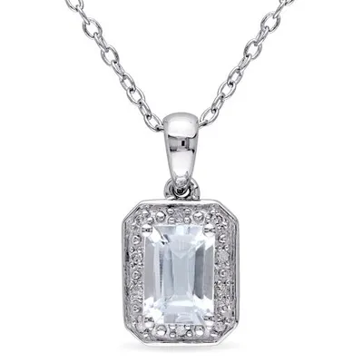 Julianna B Sterling Silver Aquamarine & Diamond Pendant with Chain