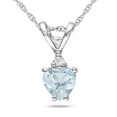 Julianna B 10K White Gold Aquamarine & Diamond Heart Pendant with Chain