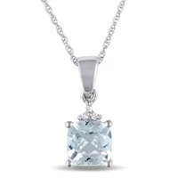 Julianna B 10K White Gold Aquamarine & Diamond Fashion Pendant with Chain