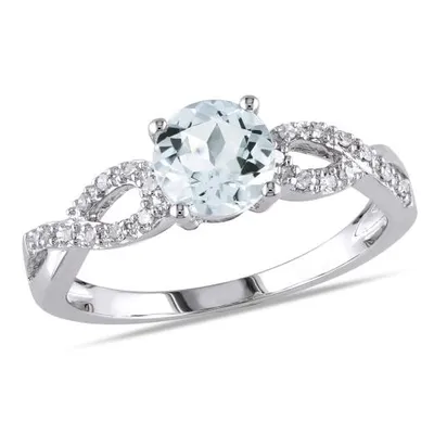 Julianna B 10K White Gold Aquamarine & 0.10CT Diamond Fashion Ring