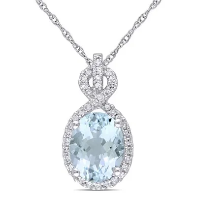 Julianna B 10K White Gold Aquamarine & Diamond Fashion Pendant with Chain