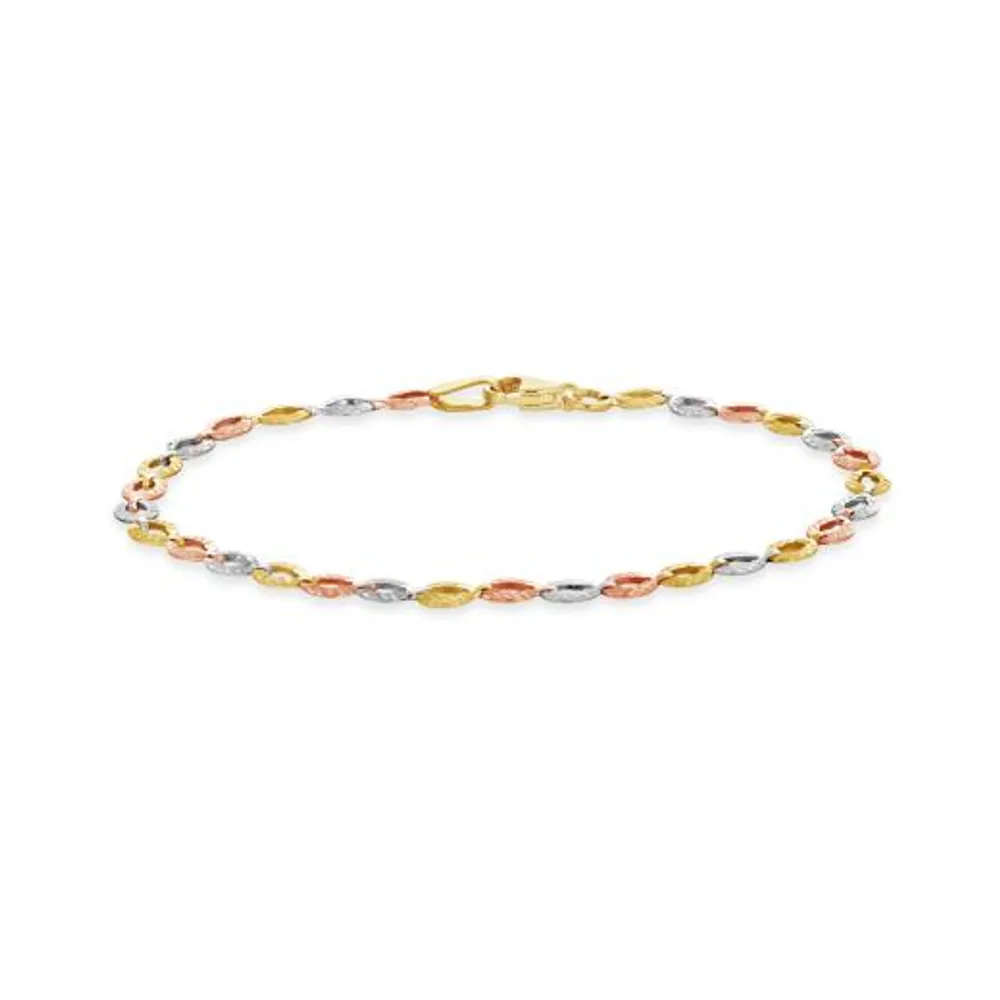 10K Yellow White and Rose Gold Diamond Cut Links Bracelet