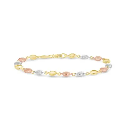 10K Yellow White and Rose Gold Diamond Cut Circles Bracelet
