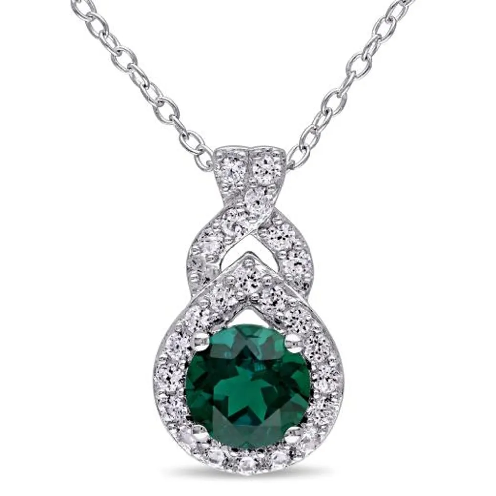 Julianna B Sterling Silver Created Emerald & Created White Sapphire Pendant