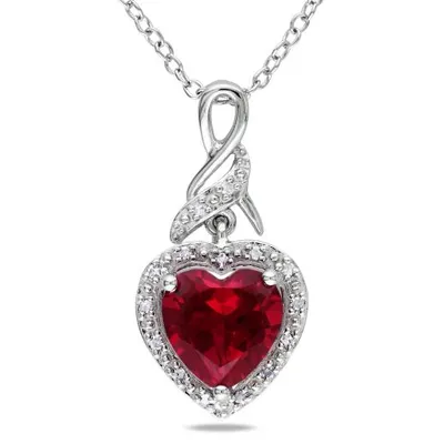 Julianna B Sterling Silver Created Ruby & Diamond Heart Twist Pendant with Chain