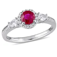 Julianna B 14K White Gold Ruby Sapphire & 0.12CT Diamond Halo Ring