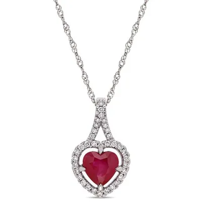 Julianna B 14K White Gold Ruby & 0.16CTW Diamond Heart Pendant with Chain