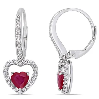 Julianna B 14K White Gold Ruby White Sapphire & Diamond Leverback Earrings