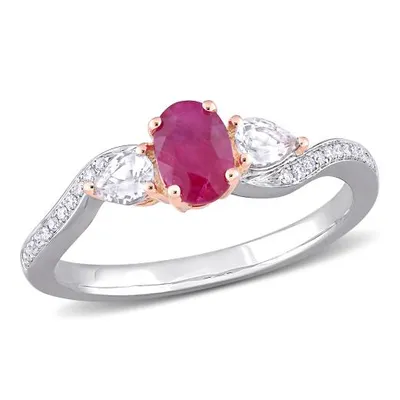 Julianna B 14K White & Rose Gold Ruby Diamond Accent Three-Stone Ring