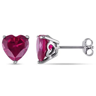 Julianna B Sterling Silver Heart Shaped Created Ruby Earrings