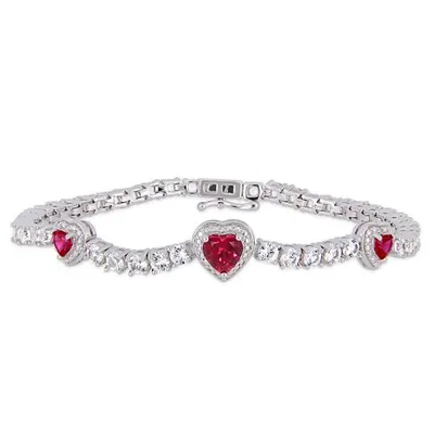 Julianna B Sterling Silver Created Ruby & Created White Sapphire Tennis Bracelet