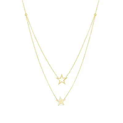 10K Yellow Gold Double Star Layers Necklace