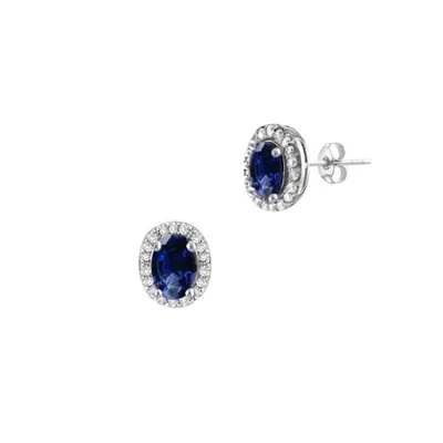 Sterling Silver Created Blue Sapphire & Created White Sapphire Earrings