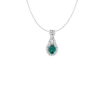 Sterling Silver Created Emerald & Created White Sapphire Pendant