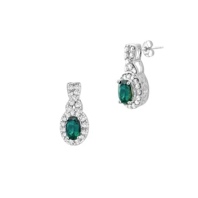 Sterling Silver Created Emerald & Created White Sapphire Earrings