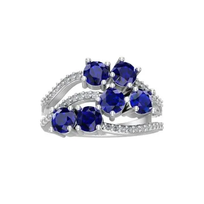 Sterling Silver Created Blue Sapphire & Diamond Fashion Ring