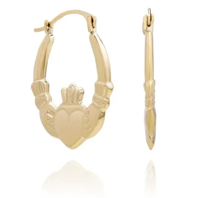 10K Yellow Gold Claddagh Creole Earrings