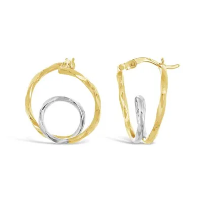 10K Yellow and White Gold Diamond Cut Round Earrings