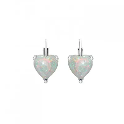 Sterling Silver Created Opal Heart Earrings