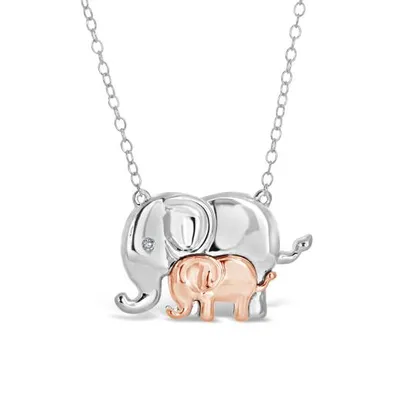 Sterling Silver Rose Gold Plated Diamond Elephant Pendant