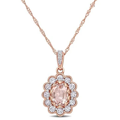 Julianna B 10K Rose Gold Morganite White Sapphire & Diamond Pendant with Chain