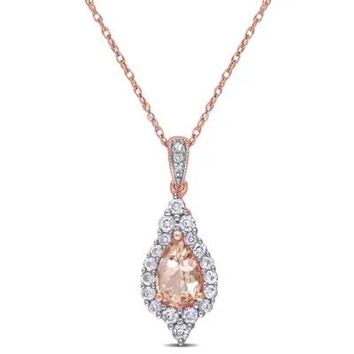 Julianna B 10K Rose Gold Morganite White Sapphire & Diamond Pendant with Chain