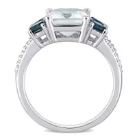 Julianna B Sterling Silver Aquamarine Blue Topaz & 0.10CTW Diamond Fashion Ring