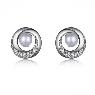 Elle Genuine Pearl and Cubic Zirconia Post Earrings