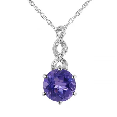 Sterling Silver Amethyst & Created White Sapphire Pendant with Chain