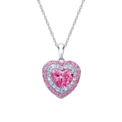 Sterling Silver Created Pink & Created White Sapphire Pendant w/Chain