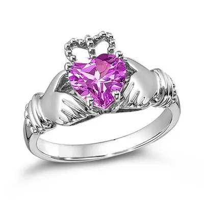 Sterling Silver Created Pink Sapphire Claddagh Ring