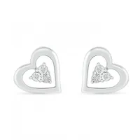 Sterling Silver 0.02CTW Diamond Heart Earrings