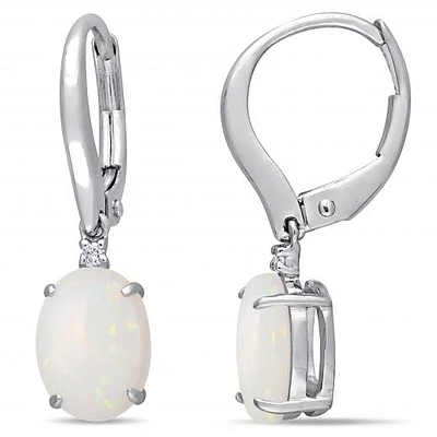 Julianna B 10K White Gold Opal and Diamond Accent Leverback Earrings