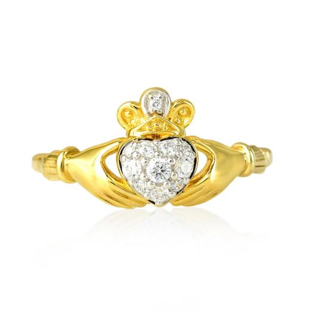 10K Yellow Gold Cubic Zirconia Claddagh Ring