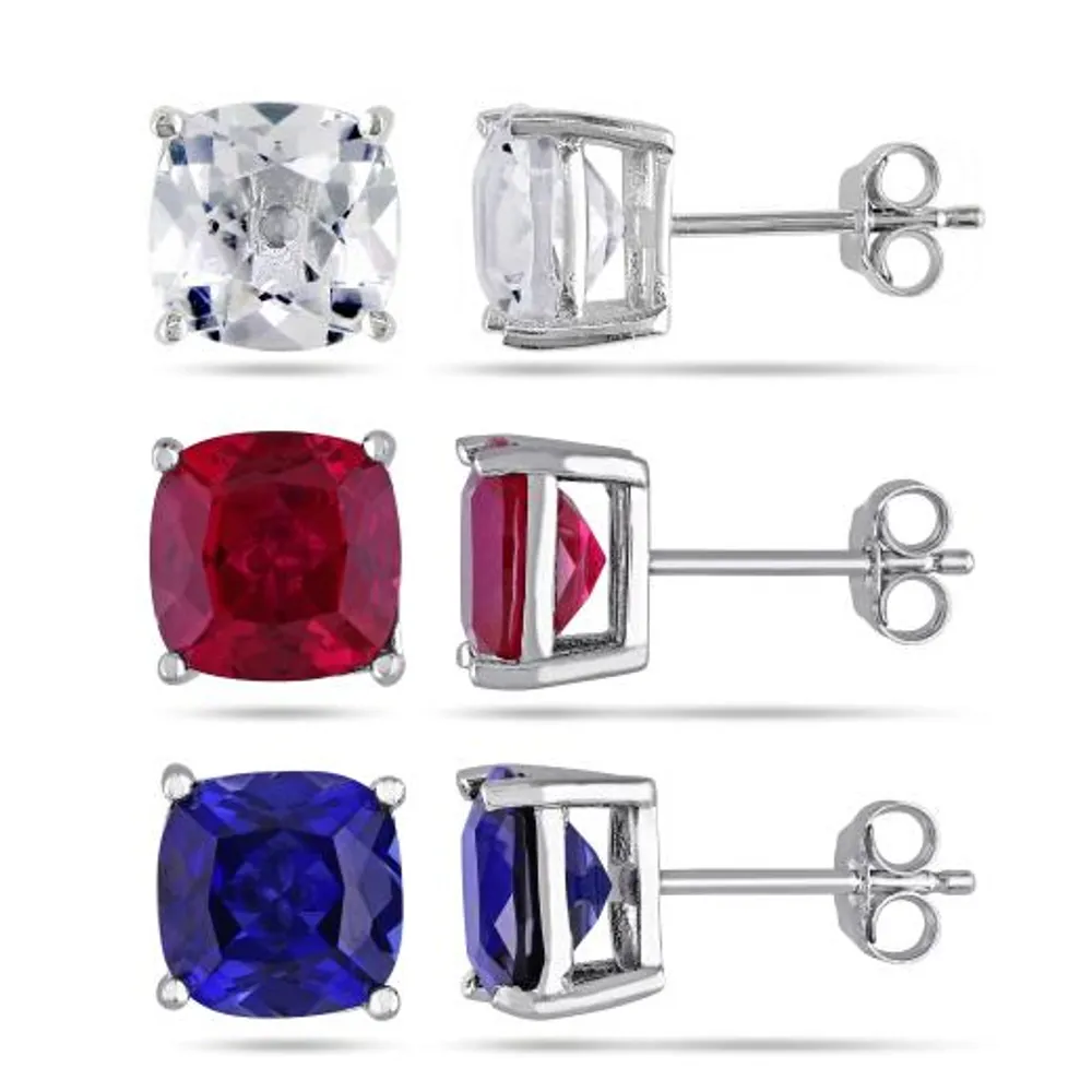 Julianna B Sterling Silver Created Ruby Created Blue & White Sapphire Earrings