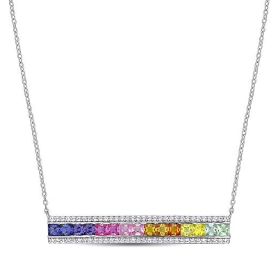 Julianna B Sterling Silver Multi-Colour Created Sapphire Bar Necklace