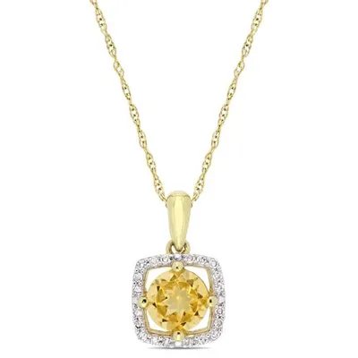 Julianna B 10K Yellow Gold Citrine and 0.10CTW Diamond Square Halo Pendant