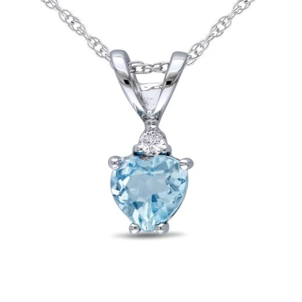 Julianna B 10K White Gold Heart Shaped Sky-Blue Topaz and Diamond Pendant