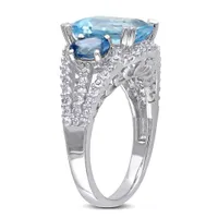 Julianna B Sterling Silver Blue Topaz & Created White Sapphire Three Stone Ring
