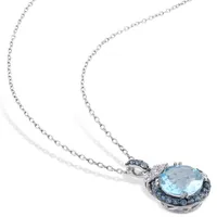 Julianna B Sterling Silver Sky & London Blue Topaz & Diamond Halo Pendant