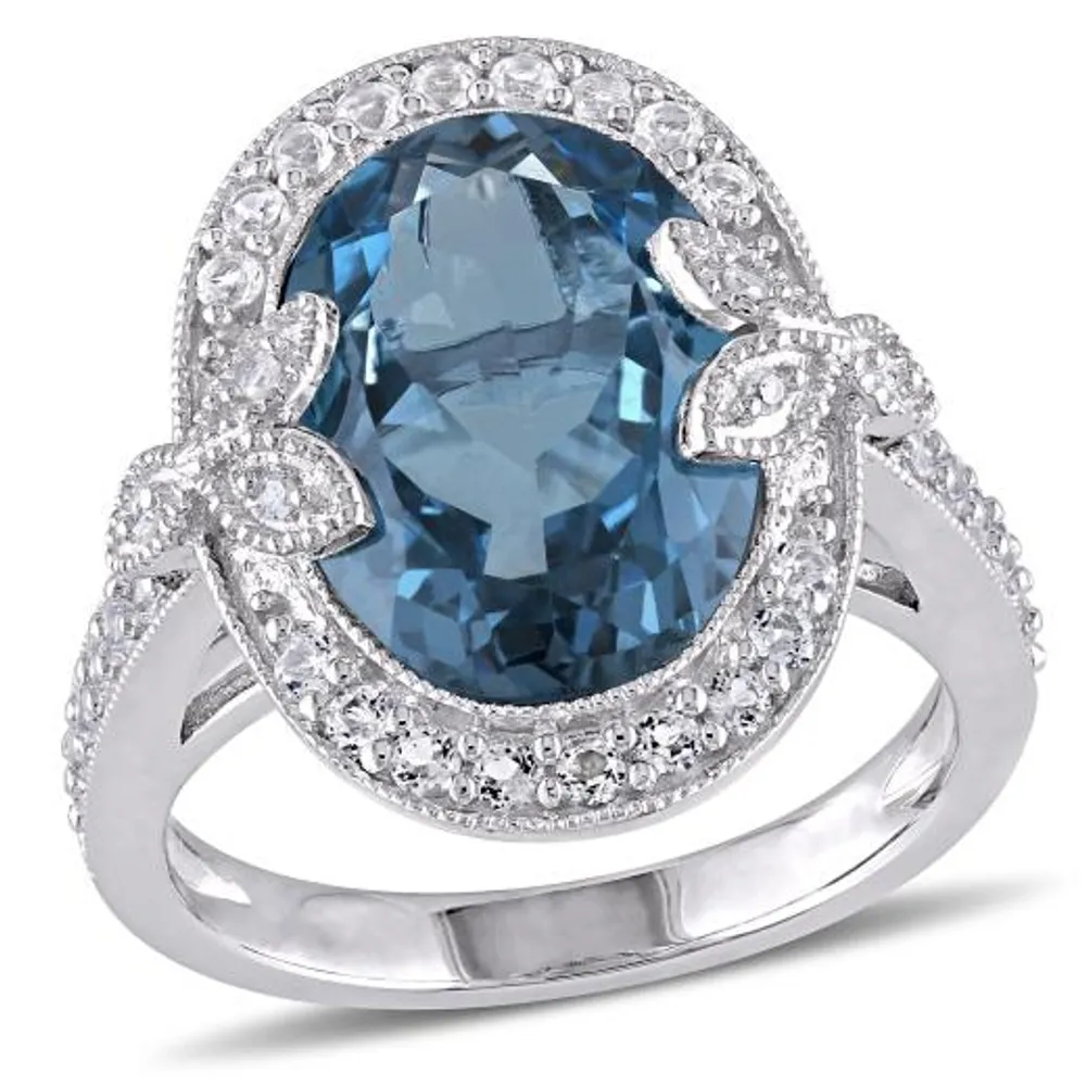 Julianna B Sterling Silver Blue & White Topaz Diamond Ring